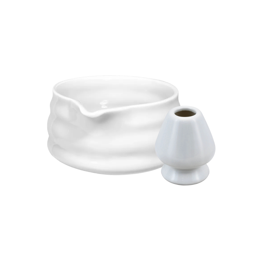 Bol de cerámica y soporte de cerámica para el batidor de bambú