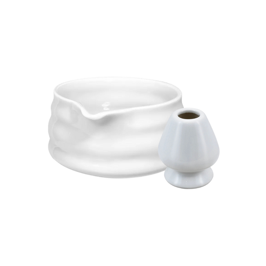 Bol de cerámica y soporte de cerámica para el batidor de bambú